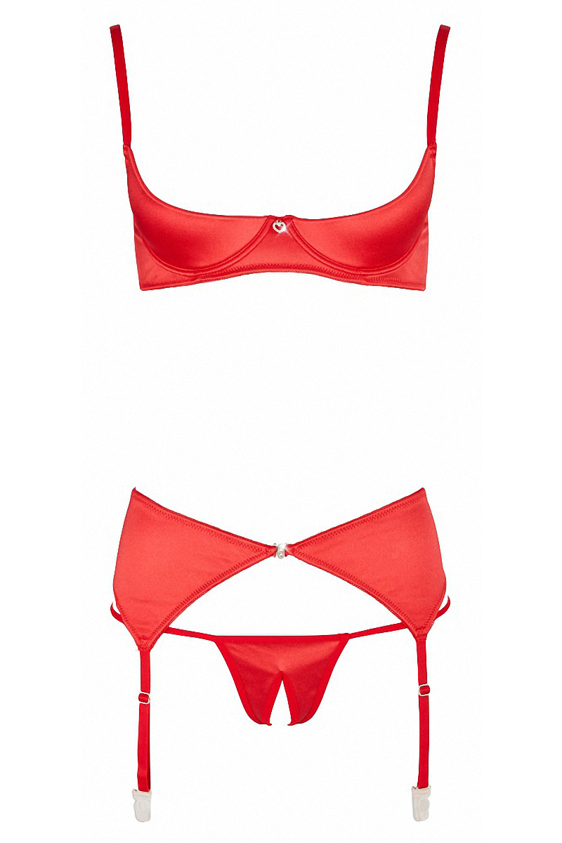 Ensemble lingerie 3 pièces ouvert rouge