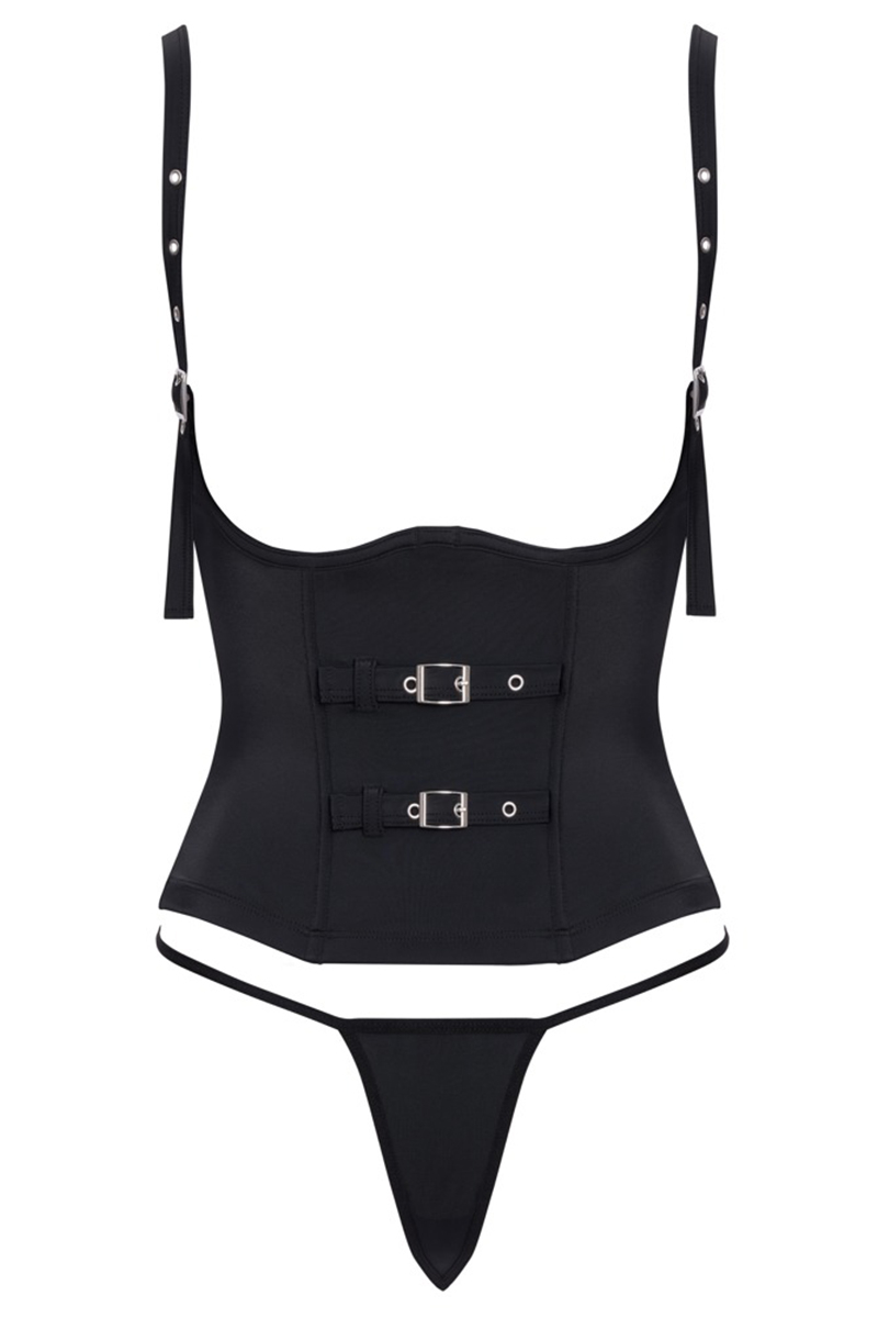 Ensemble corset seins nus noir