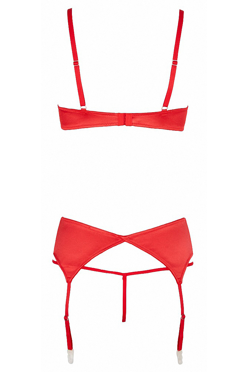 Ensemble lingerie 3 pièces ouvert rouge