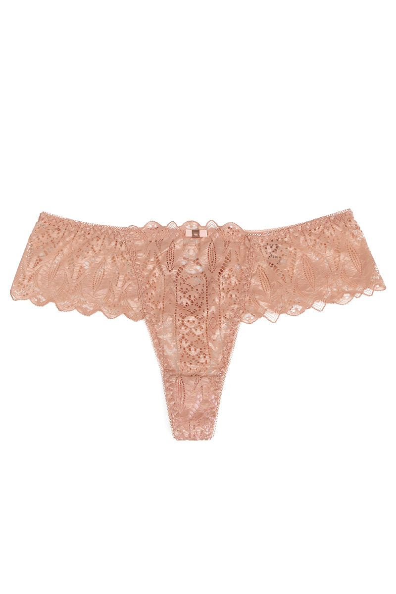 String dentelle dos lacé Rose - Litolu Lingerie