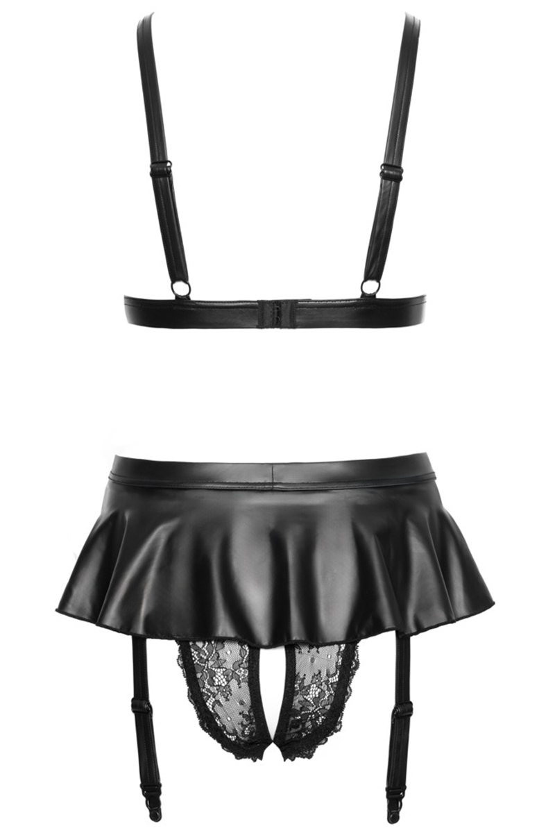 Soutien-gorge et slip fendu à jarretelles noir